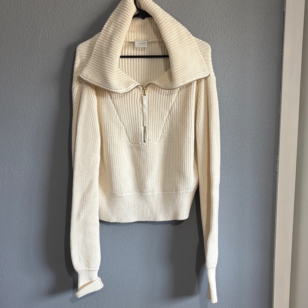 Varley Cream Zip-Front Turtleneck Sweater